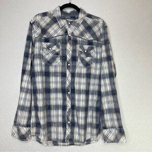 Buckle Pearl Snap Front Plaid Long Sleeve Shirt L